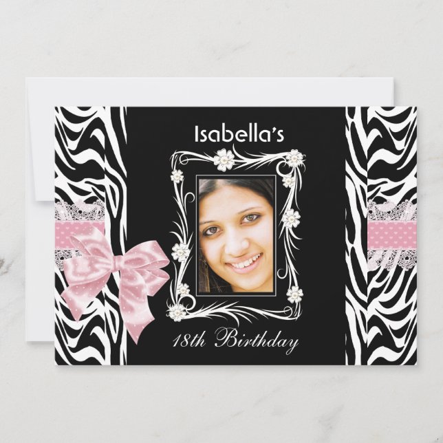 Convite Zebra Festa de aniversário rosa-branca-18-adolesce (Frente)