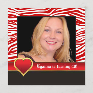 Convite Zebra & foto vermelhas, brancas do aniversário de