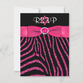 Convite Zebra IMPRESSA, Placa RSVP de FAUX Rosa Glitter