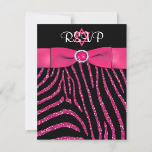 Convite Zebra IMPRESSA, Placa RSVP de FAUX Rosa Glitter
