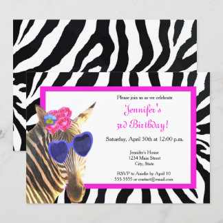 Convite Zebra junselha animal moda glamour feliz aniversár