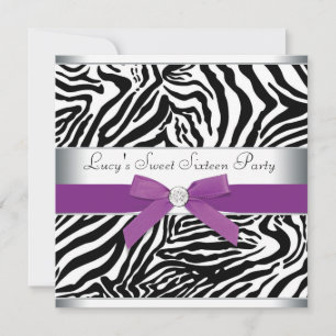 Convite Zebra Laço Roxo Zebra Roxo Aniversário de 16 anos