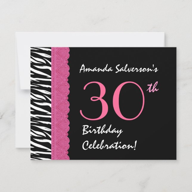 Convite Zebra Negra, Rosa aniversário de 30 anos Ver 5 G43 (Frente)