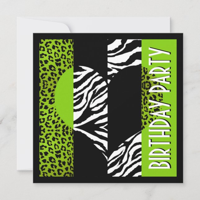 Convite Zebra preto e branco do leopardo animal do verde (Frente)