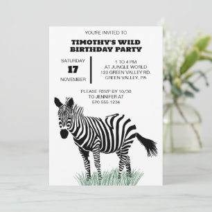 Convite Zebra Preto e Branco na Festa da Grama