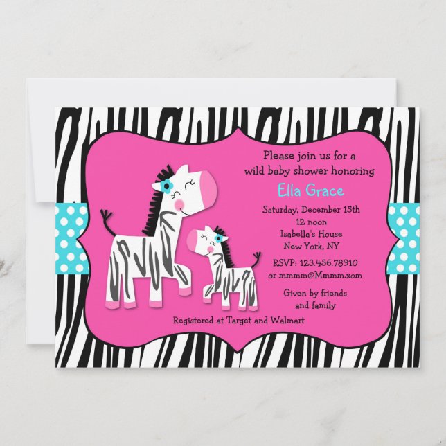 Convite Zebra Print Baby Shower Invants (Frente)
