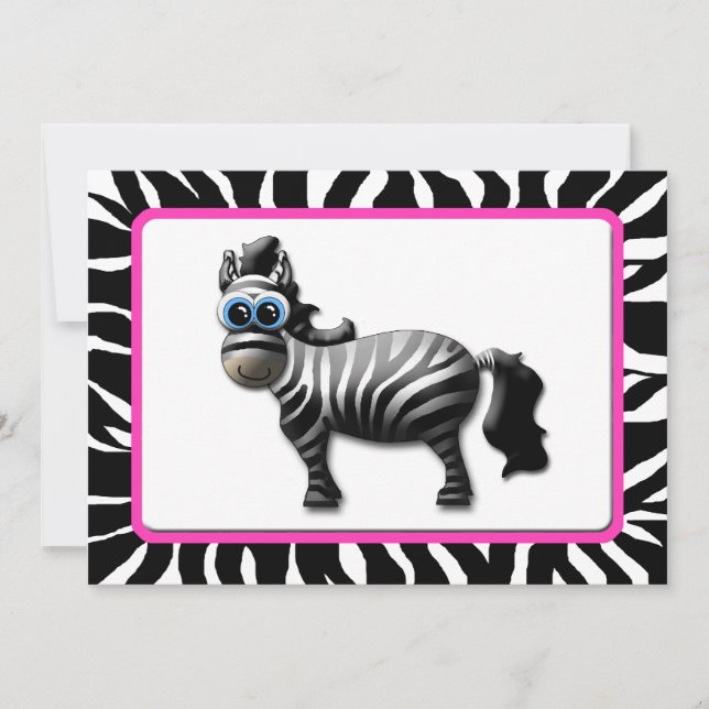 Convite Zebra - Quadro Rosa, Chamadas de Bebê (Frente)