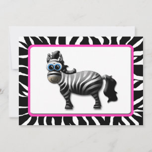 Convite Zebra - Quadro Rosa, Chamadas de Bebê