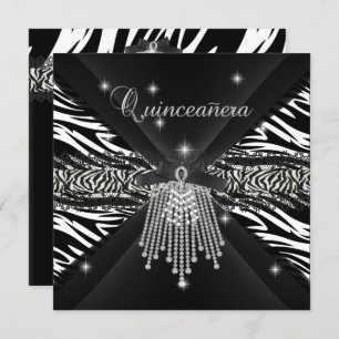 Convite Zebra Quinceanera 15 White Black Zebra Lace 3