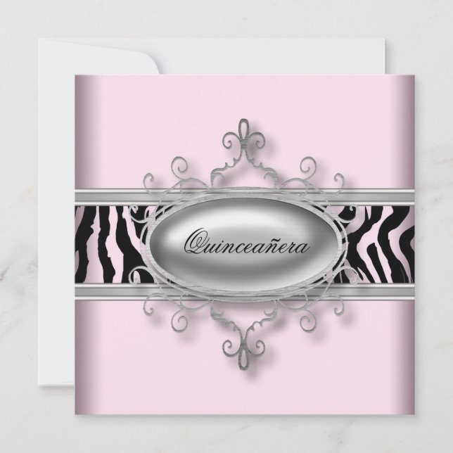 Convite Zebra Quinceanera rosa (Frente)
