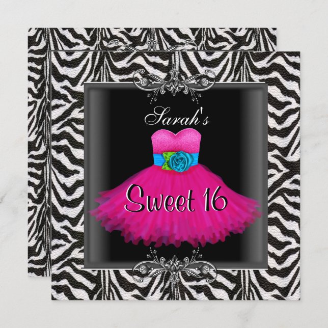 Convite Zebra Rosa Doce Dezesseis Dezesseis e Dezesseis Ne (Frente/Verso)