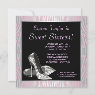 Convite Zebra Rosa High Heels Doce Festa 16