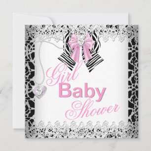 Convite Zebra Rosa Lace Menina Chá de Bebê