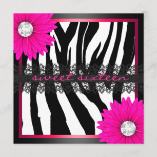 Convite Zebra Rosa Quente Doce Dezesseis
