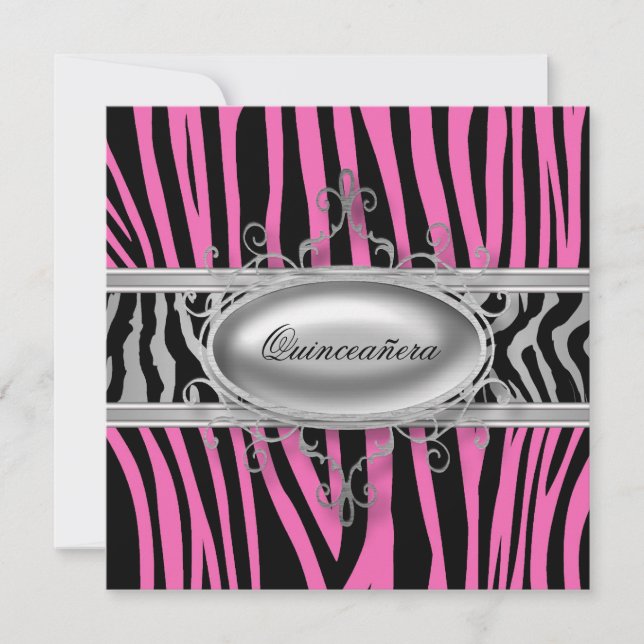 Convite Zebra Rosa Quinceanera (Frente)