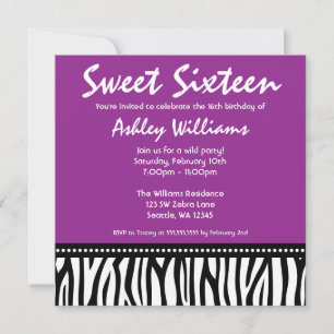 Convite Zebra Roxa Sweet 16