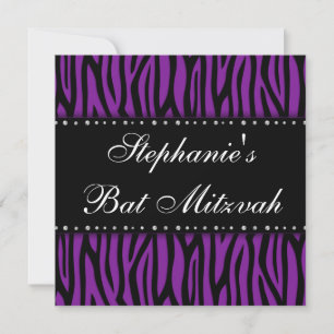 Convite Zebra roxo - Diamantes impressos Bat Mitzvah