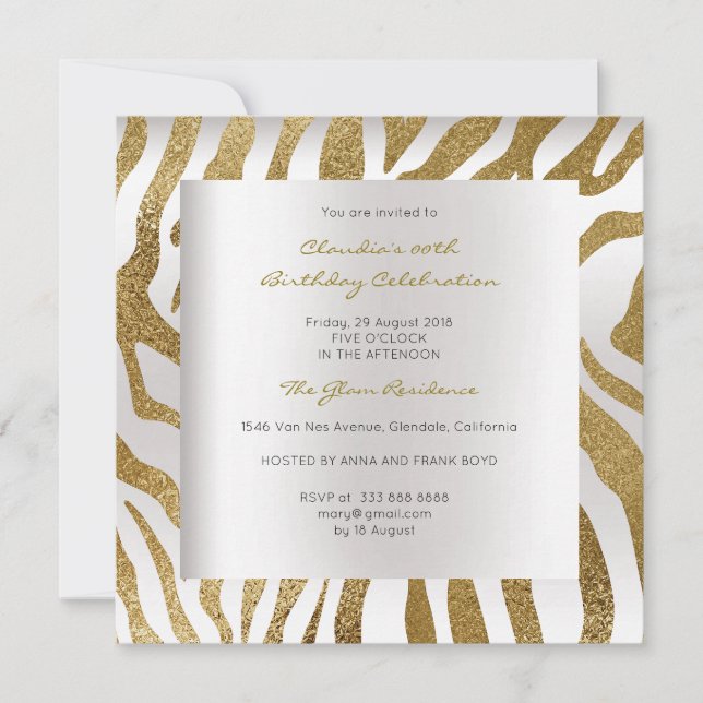 Convite Zebra Safari Pele Animal Pele Silver Dourado Anive (Frente)