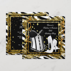 Convite Zebra Salto Alto Dourado Preto Espartilho Aniversá