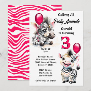 Convite Zebra selgle safari tema rosa listras pretas