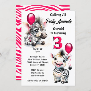 Convite Zebra selgle safari tema rosa listras pretas