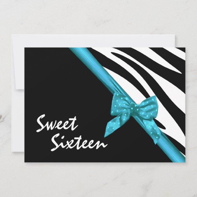Convite Zebra Stripes e Ribbon Sweet 16 (Frente)