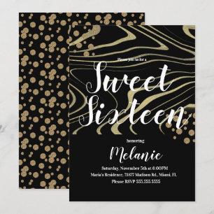 Convite Zebra Sweet 16 Brilho Falso Dourado e Geo Folheado