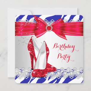 Convite Zebra Vermelho Branco Azul Salto Corda Pérola Aniv
