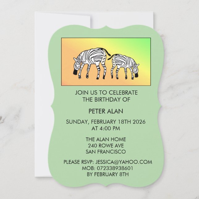 Convite Zebras Quenianos, Aniversário (Frente)