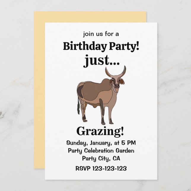 Convite Zebu Cattle Cow Animal Birthday Party (Frente/Verso)