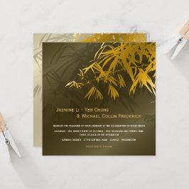 Convite Zen Bamboo Sai Dourado e Verde Casamento Asiático