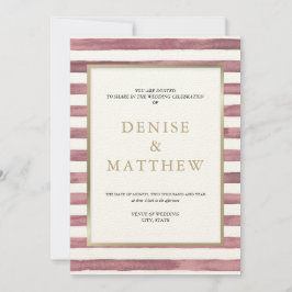 Convite Zephyr Pink Watercolor Stripes e Douradas Letras I