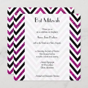 Convite Zigzag Pattern, Chevron, Glitter Rosa, Bat Mitzvah