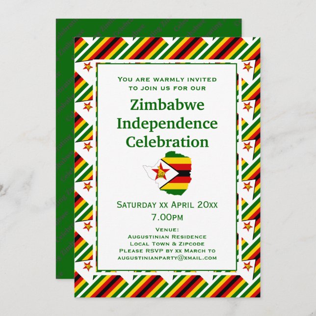 Convite ZIMBABWE INDEPENDÊNCIA CELEBRATION Bandeira do Zim (Frente/Verso)