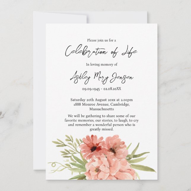 Convite Zinnia Celebration of Life Photo Funeral  (Verso)