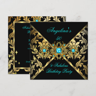 Convite ZIZZAGO DESIGN Deslumbrante Damasco Teal Dourado P