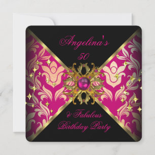 Convite ZIZZAGO DESIGN Fabuloso Damasco Rosa Dourado Festa