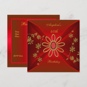 Convite Zizzago Elegante Aniversário de 40 anos Jóia Verme