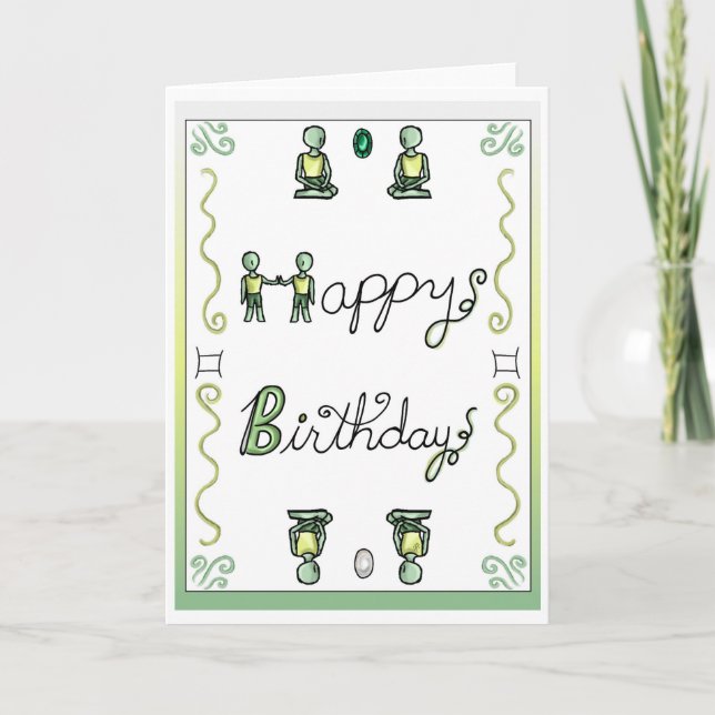 Convite Zodiac Birthday Card Gemini (Frente)