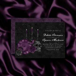 Convite Zodiac Magic | Rosas de crânio de ameixa roxa escu