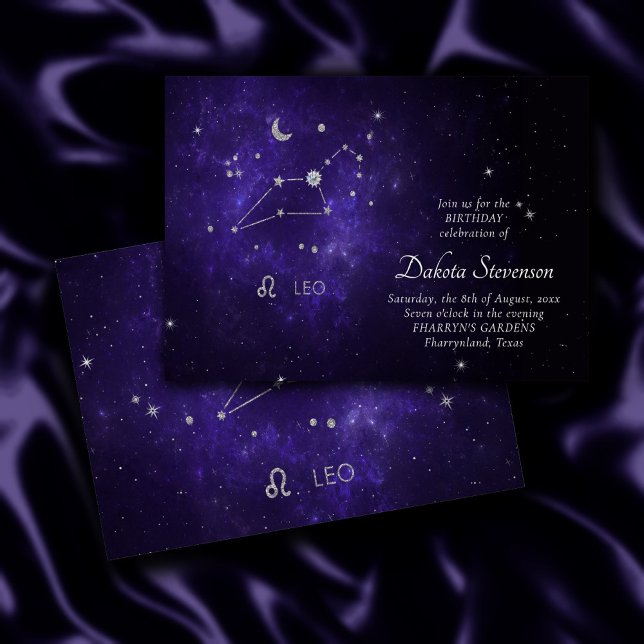 Convite Zodiac Purple Leo | Astrologia Cósmica Horoscópio (Criador carregado)