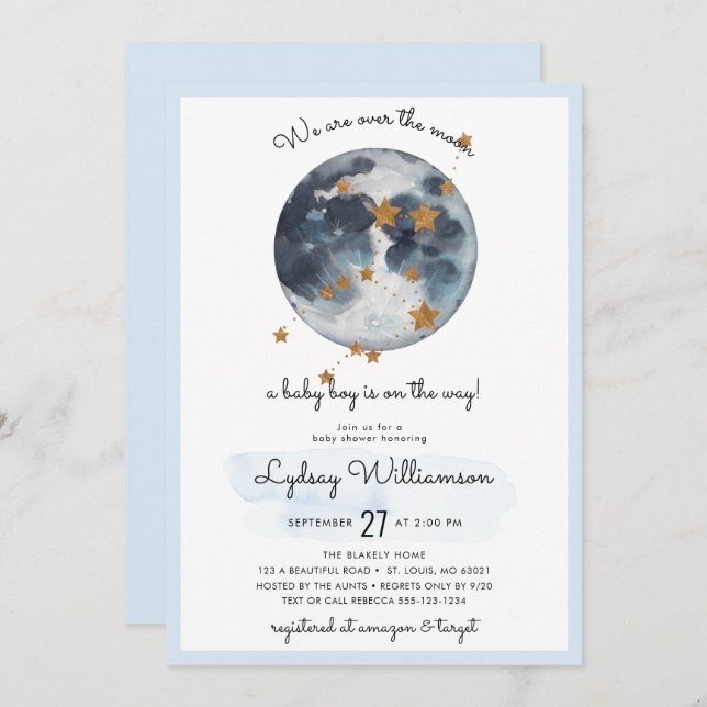 Convite Zodiac Sobre O Chá de fraldas Da Lua (Frente/Verso)