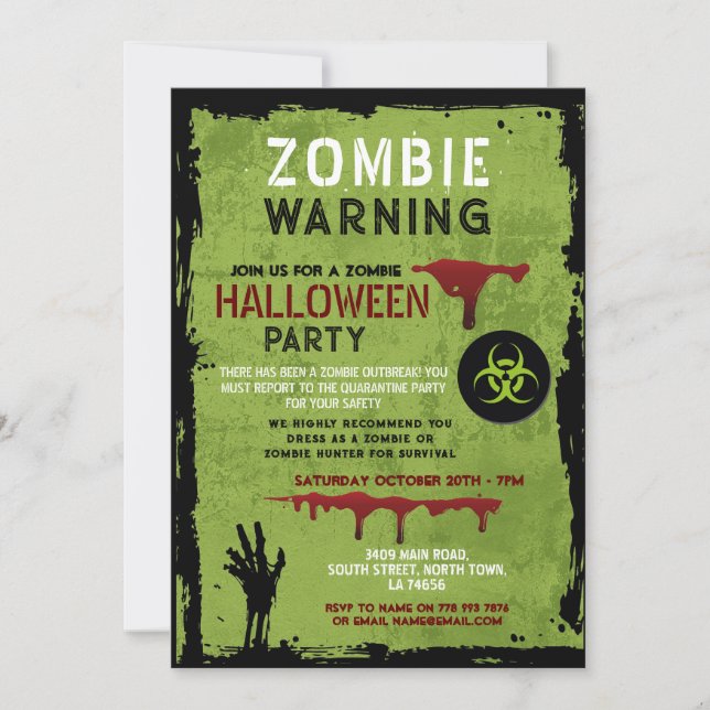 Convite Zombie Apocalypse Party Graveyard Halloween (Frente)
