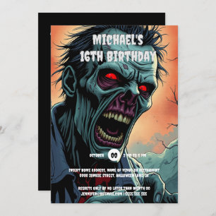 Convite Zombie cara com monstro de arte em quadrinhos assu