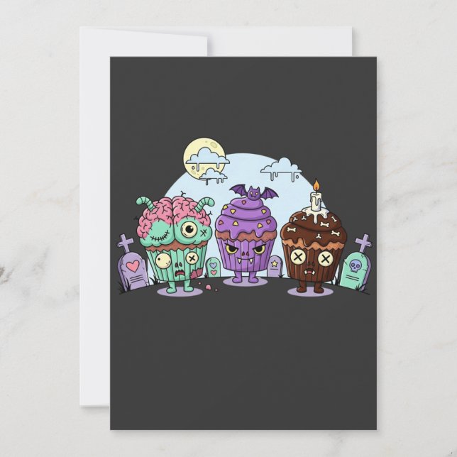 Convite Zombie Cupcake Halloween (Frente)