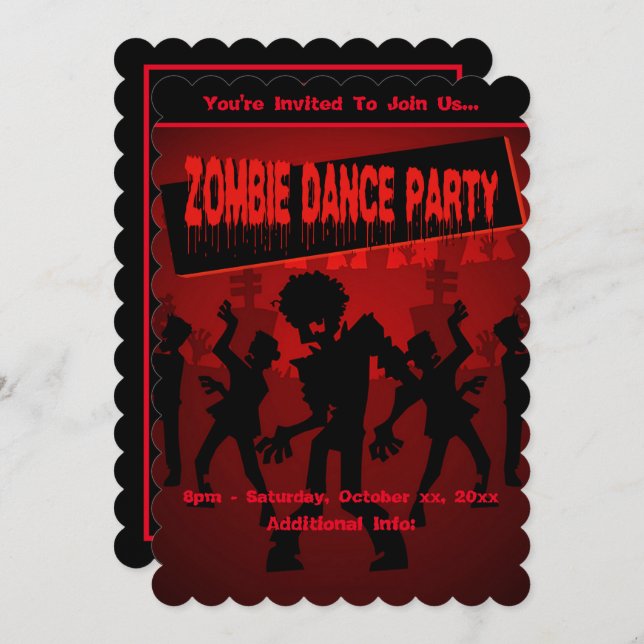 Convite Zombie Dance Party Black & Orange (Frente/Verso)