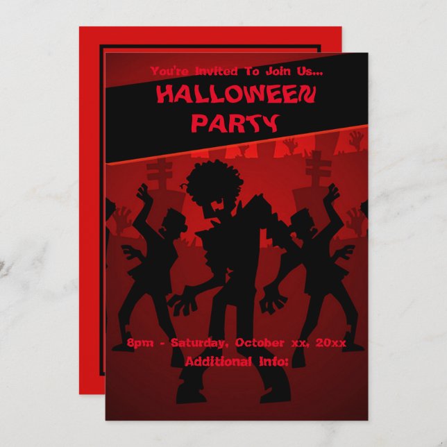 Convite Zombie Dance Party Halloween Orange (Frente/Verso)