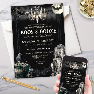 Convite Zombie gótica Apocolypse Boos e Booze Halloween