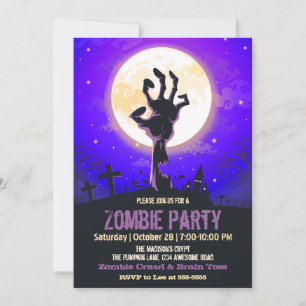Convite Zombie Graveyard Purple Halloween