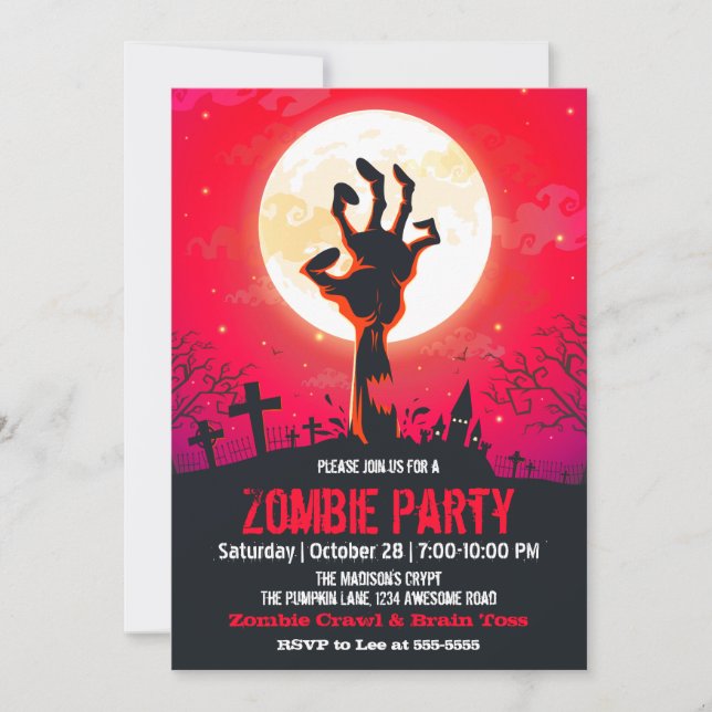 Convite Zombie Graveyard Red Halloween (Frente)